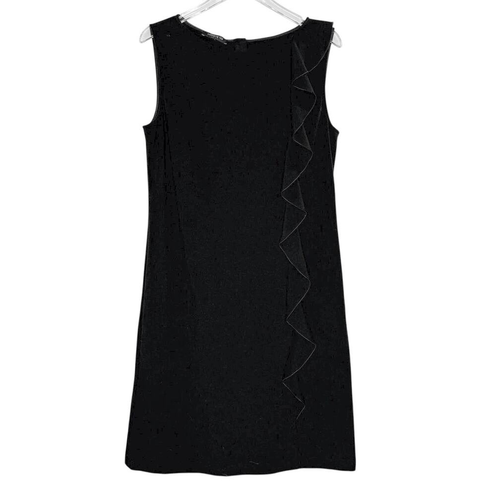 Lafayette 148 Black Knee Length Sleeveless Shift Dress M Vertical Ruffle Detail